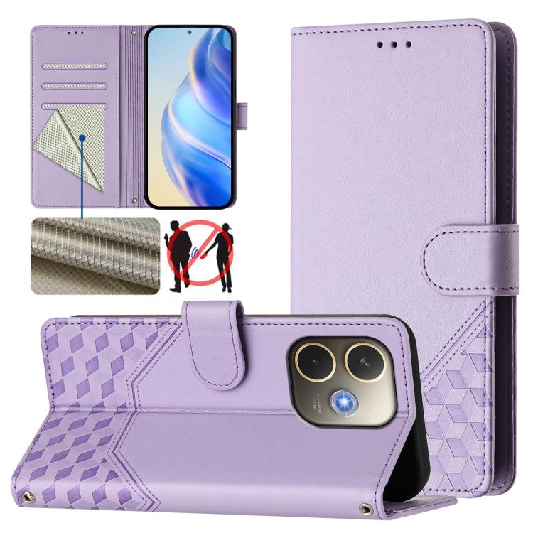 Honeycomb Embossing RFID Leather Phone Case, For OPPO Find X8 Ultra 5G, For OPPO A5 Pro 5G Global, For OPPO A5 Pro China, For OPPO Find X8, For OPPO A80 5G European / K12x 5G Global, For OPPO Reno12 F 4G Global, For OPPO Reno12 Pro 5G Global           ...