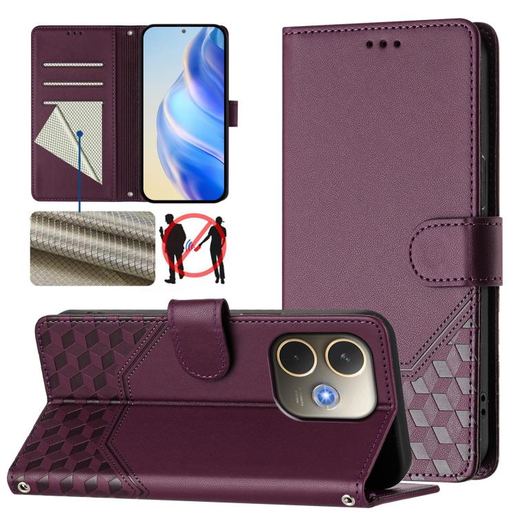 Honeycomb Embossing RFID Leather Phone Case, For OPPO Find X8 Ultra 5G, For OPPO A5 Pro 5G Global, For OPPO A5 Pro China, For OPPO Find X8, For OPPO A80 5G European / K12x 5G Global, For OPPO Reno12 F 4G Global, For OPPO Reno12 Pro 5G Global           ...