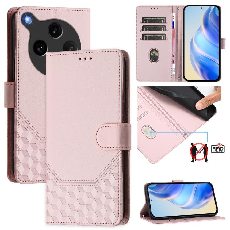 Honeycomb Embossing RFID Leather Phone Case, For OPPO Find X8 Ultra 5G, For OPPO A5 Pro 5G Global, For OPPO A5 Pro China, For OPPO Find X8, For OPPO A80 5G European / K12x 5G Global, For OPPO Reno12 F 4G Global, For OPPO Reno12 Pro 5G Global           ...
