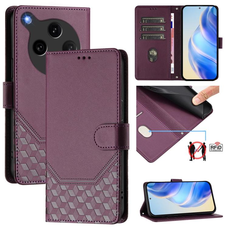 Honeycomb Embossing RFID Leather Phone Case, For OPPO Find X8 Ultra 5G, For OPPO A5 Pro 5G Global, For OPPO A5 Pro China, For OPPO Find X8, For OPPO A80 5G European / K12x 5G Global, For OPPO Reno12 F 4G Global, For OPPO Reno12 Pro 5G Global           ...