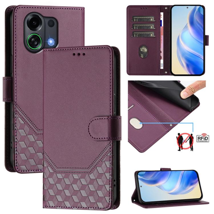 Honeycomb Embossing RFID Leather Phone Case, For OPPO K13 Turbo 5G, For OPPO Reno14 F 5G, For OPPO A5x 5G / 4G Global, For OPPO A5 5G / A3 Pro 5G Global, For OPPO Reno14 Pro Global, For OPPO Reno14 Global, For OPPO Find X8s+ 5G, For OPPO Find X8s 5G