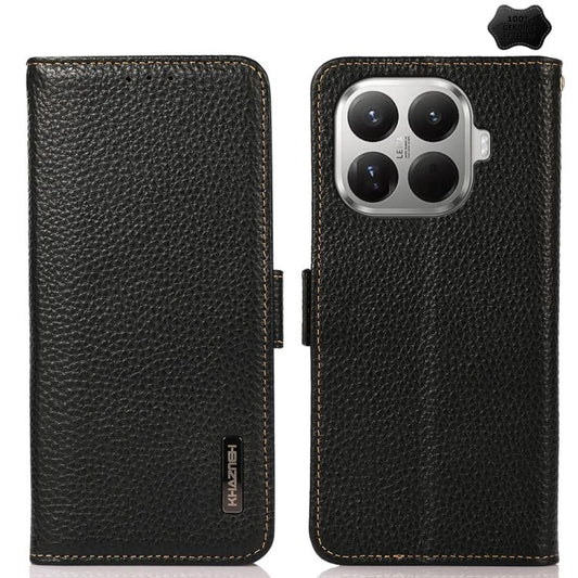 KHAZNEH Side-Magnetic Litchi Genuine Leather RFID Phone Case, For Xiaomi 17T Pro 5G, For Xiaomi 17T 5G, For Xiaomi 17 Pro Max, For Xiaomi 17 Pro, For Xiaomi 17, For Xiaomi 15T Pro 5G, For Xiaomi 15T 5G, For Xiaomi 15 Ultra, For Xiaomi 14T Pro          ...