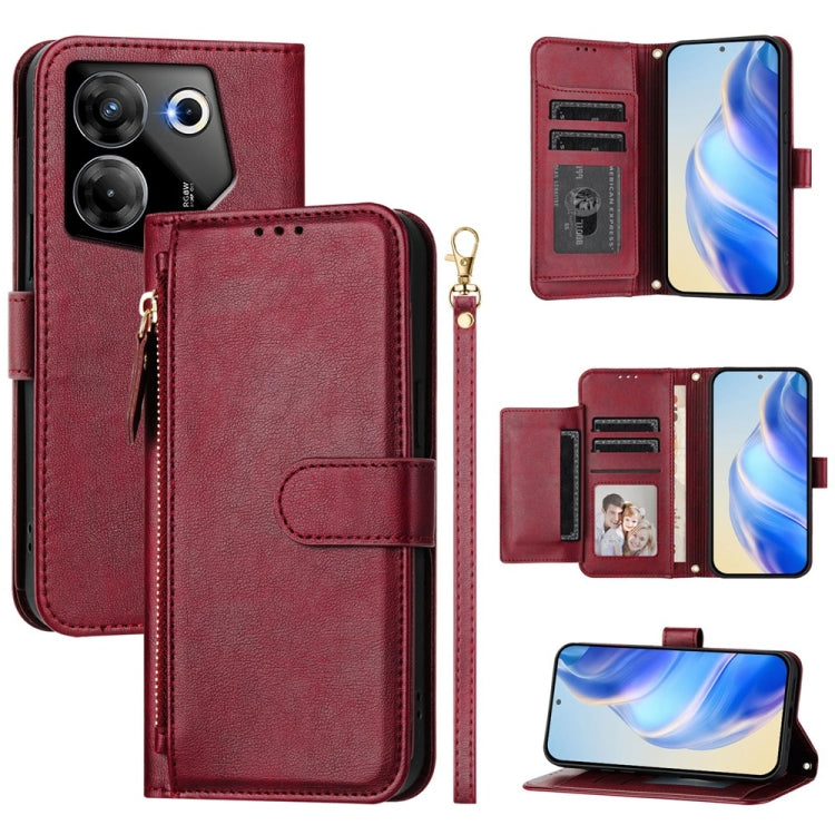Multi-Card Slots Zipper Wallet Leather Phone Case, For Tecno Spark Go 5G 2025 / Hot 60i 5G, For Tecno Spark 30C, For Tecno Camon 20 Pro 5G, For Tecno Spark 20 Pro 5G, For Tecno Pop 6C, For Tecno Spark 10 Pro Magic Magenta, For Tecno Camon 30 Premier 5G...