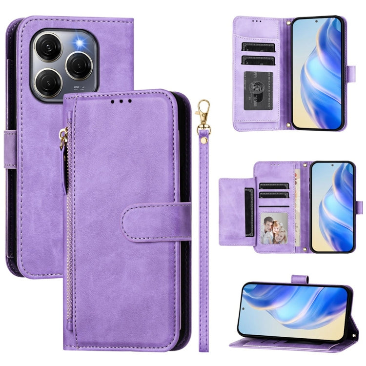 Multi-Card Slots Zipper Wallet Leather Phone Case, For Tecno Spark Go 5G 2025 / Hot 60i 5G, For Tecno Spark 30C, For Tecno Camon 20 Pro 5G, For Tecno Spark 20 Pro 5G, For Tecno Pop 6C, For Tecno Spark 10 Pro Magic Magenta, For Tecno Camon 30 Premier 5G...