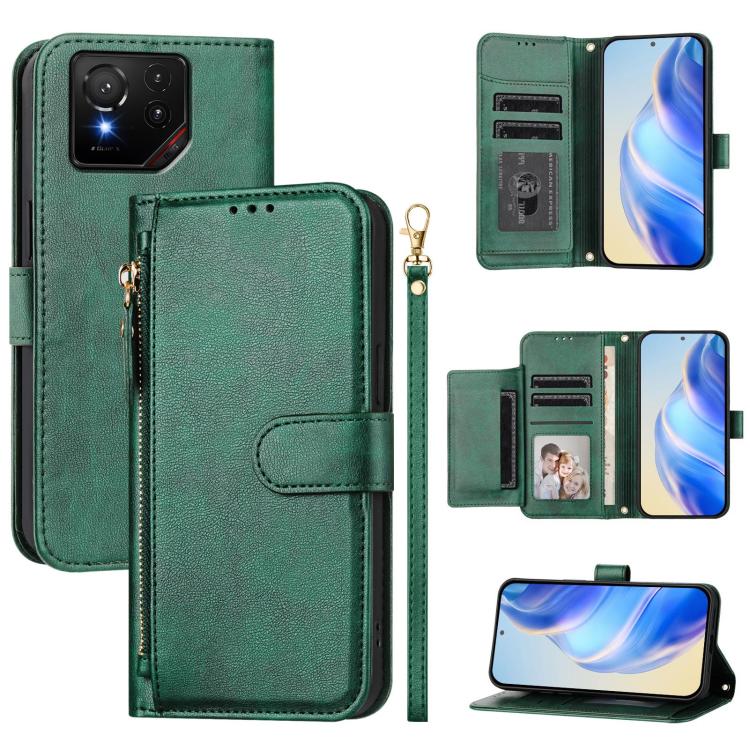 Multi-Card Slots Zipper Wallet Leather Phone Case, For Asus Zenfone 12 Ultra, For Asus ROG Phone 9 / Phone 9 Pro, For Asus Zenfone 11 Ultra, For Asus ROG Phone 8 / 8 Pro