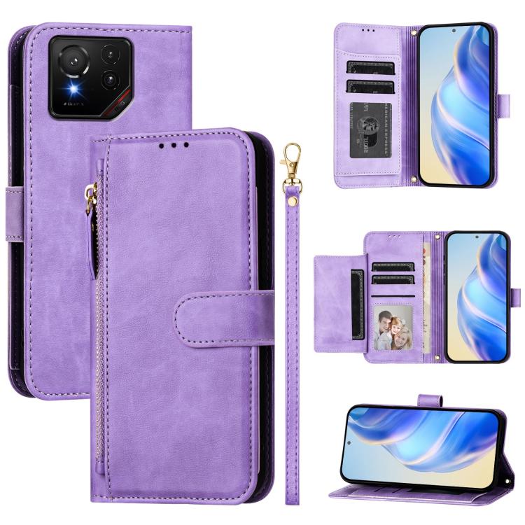 Multi-Card Slots Zipper Wallet Leather Phone Case, For Asus Zenfone 12 Ultra, For Asus ROG Phone 9 / Phone 9 Pro, For Asus Zenfone 11 Ultra, For Asus ROG Phone 8 / 8 Pro