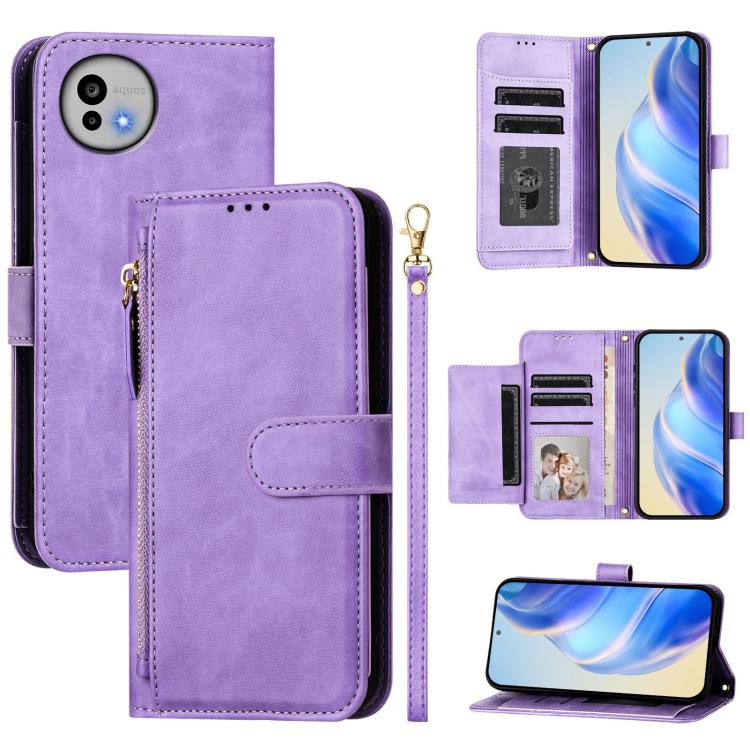 Multi-Card Slots Zipper Wallet Leather Phone Case, For Sharp Aquos wish6, For Sharp Aquos R11, For Sharp Aquos Sense 10, For Sharp Basio Active3, For Sharp Aquos Sense9 Plus, For Sharp Aquos Sense9, For Sharp Aquos R9 Pro, For Sharp Aquos Wish4