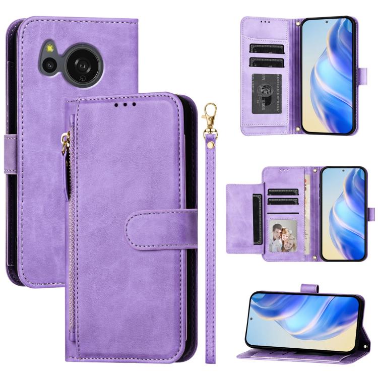 Multi-Card Slots Zipper Wallet Leather Phone Case, For Sharp Aquos R9, For Sharp Aquos Sense8 SHG11 / SH-54D, For Sharp Aquos wish3