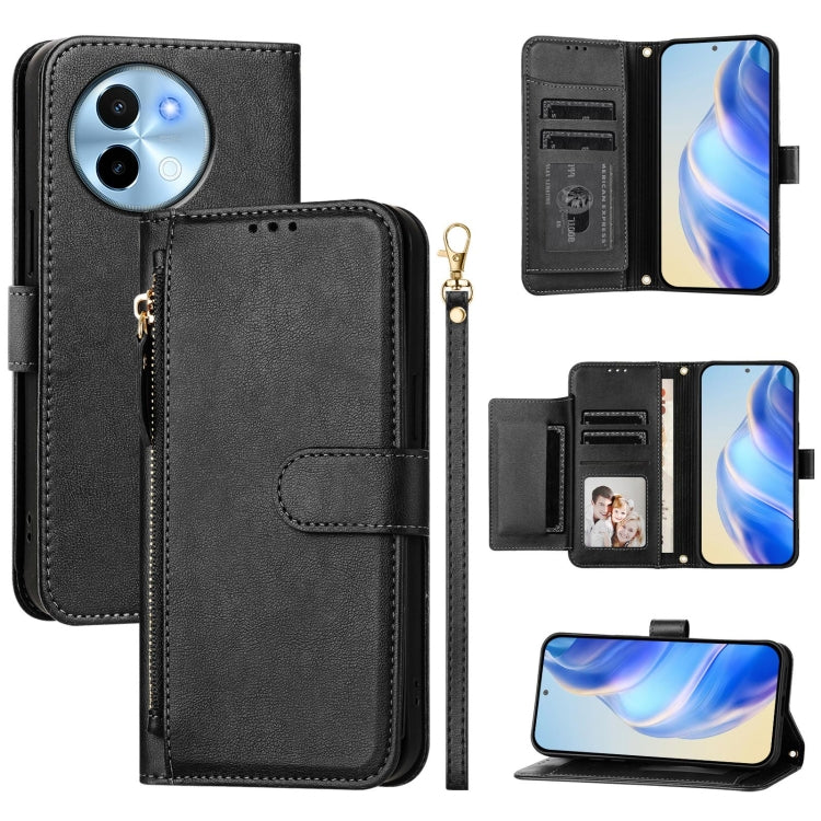 Multi-Card Slots Zipper Wallet Leather Phone Case, For vivo Y03 4G Global / Y18 4G, For vivo Y38 5G / Y200i / T3x Global, For vivo iQOO Z9x, For vivo iQOO Z9 / Z9 Turbo, For vivo Y100 IDN / T3 5G IDN, For vivo V30 5G / V30 Pro Global                   ...