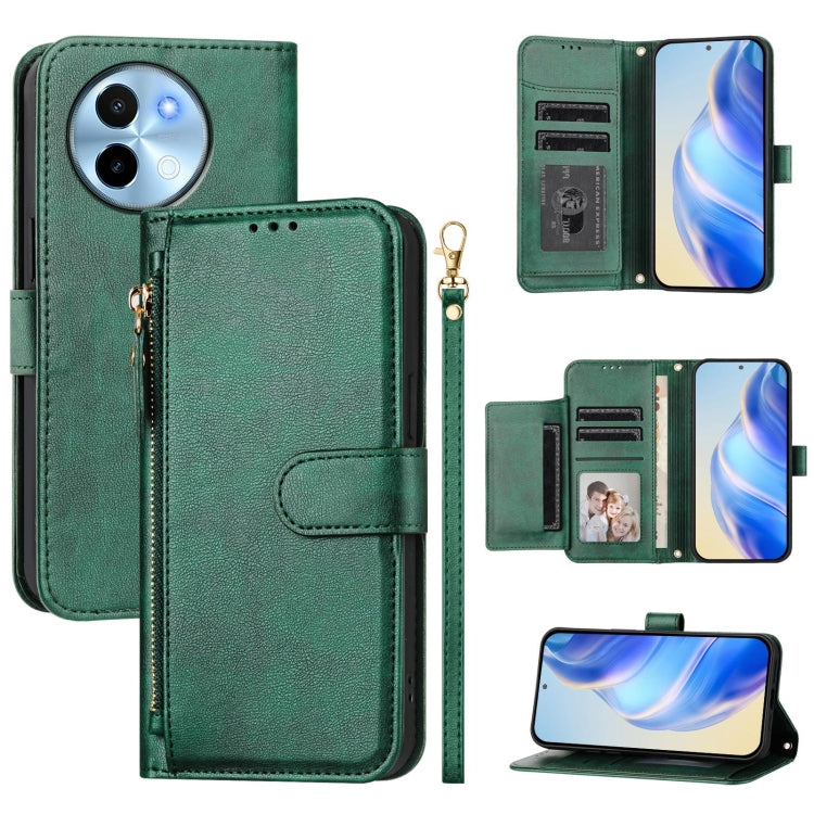 Multi-Card Slots Zipper Wallet Leather Phone Case, For vivo Y03 4G Global / Y18 4G, For vivo Y38 5G / Y200i / T3x Global, For vivo iQOO Z9x, For vivo iQOO Z9 / Z9 Turbo, For vivo Y100 IDN / T3 5G IDN, For vivo V30 5G / V30 Pro Global                   ...