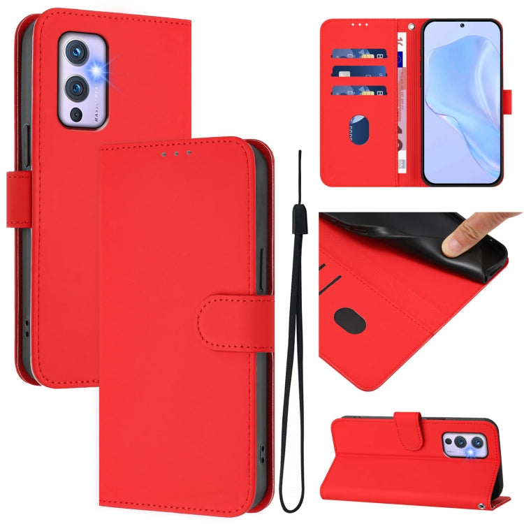 Skin Feel Solid Color Leather Phone Case with Lanyard, For OnePlus 9 Pro, For OnePlus 9