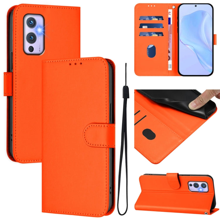 Skin Feel Solid Color Leather Phone Case with Lanyard, For OnePlus 9 Pro, For OnePlus 9