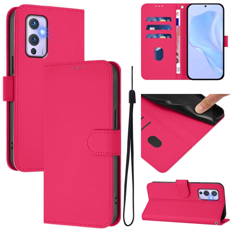 Skin Feel Solid Color Leather Phone Case with Lanyard, For OnePlus 9 Pro, For OnePlus 9
