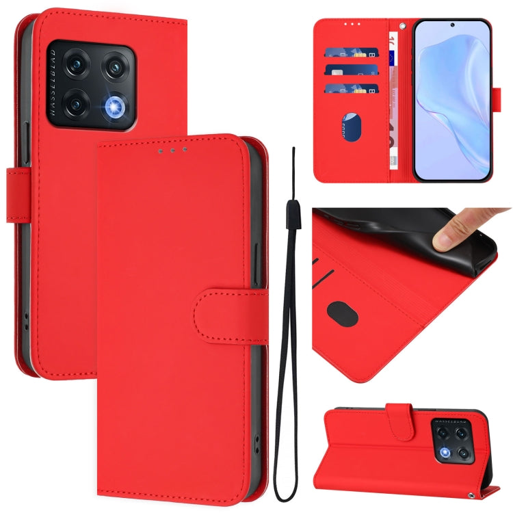 Skin Feel Solid Color Leather Phone Case with Lanyard, For OnePlus Nord CE 2 5G, For OnePlus 10 Pro 5G