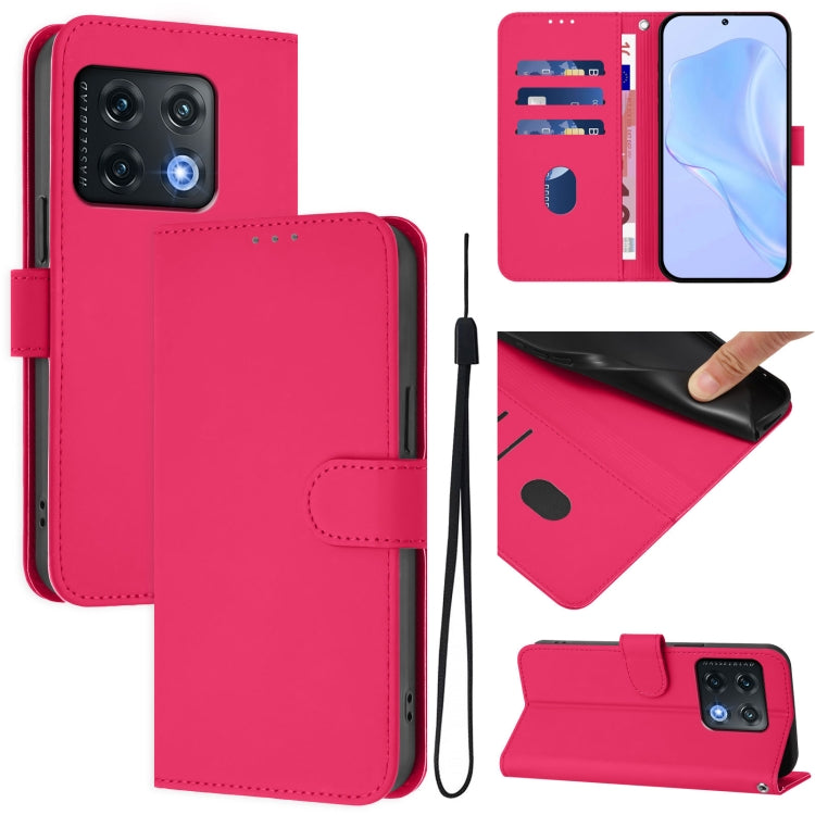 Skin Feel Solid Color Leather Phone Case with Lanyard, For OnePlus Nord CE 2 5G, For OnePlus 10 Pro 5G