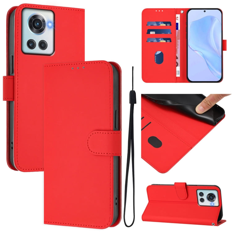 Skin Feel Solid Color Leather Phone Case with Lanyard, For OnePlus Nord 2T, For OnePlus 10R / Ace