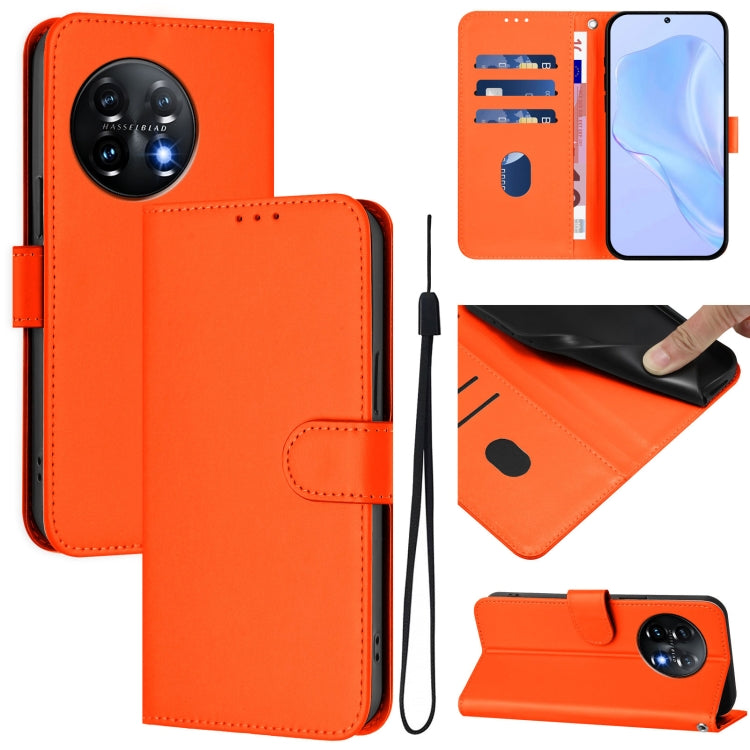 Skin Feel Solid Color Leather Phone Case with Lanyard, For OnePlus 11, For OnePlus Ace Pro 5G