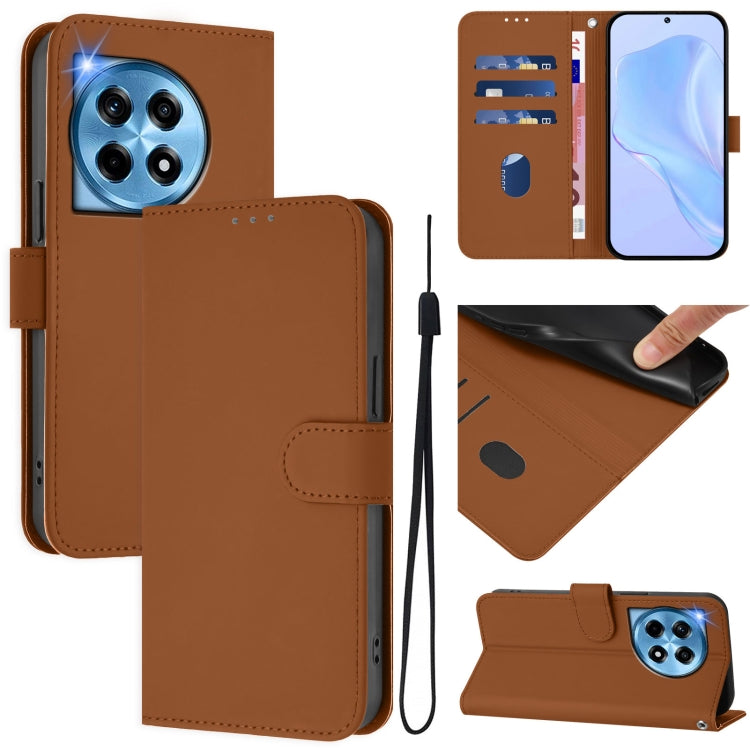 Skin Feel Solid Color Leather Phone Case with Lanyard, For OnePlus 12 5G Global, For OnePlus Ace 2 Pro 5G