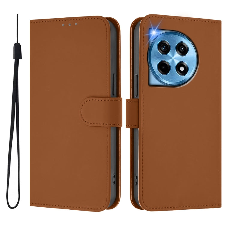 Skin Feel Solid Color Leather Phone Case with Lanyard, For OnePlus 12 5G Global, For OnePlus Ace 2 Pro 5G