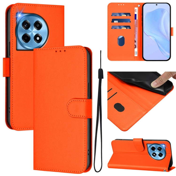 Skin Feel Solid Color Leather Phone Case with Lanyard, For OnePlus 12 5G Global, For OnePlus Ace 2 Pro 5G