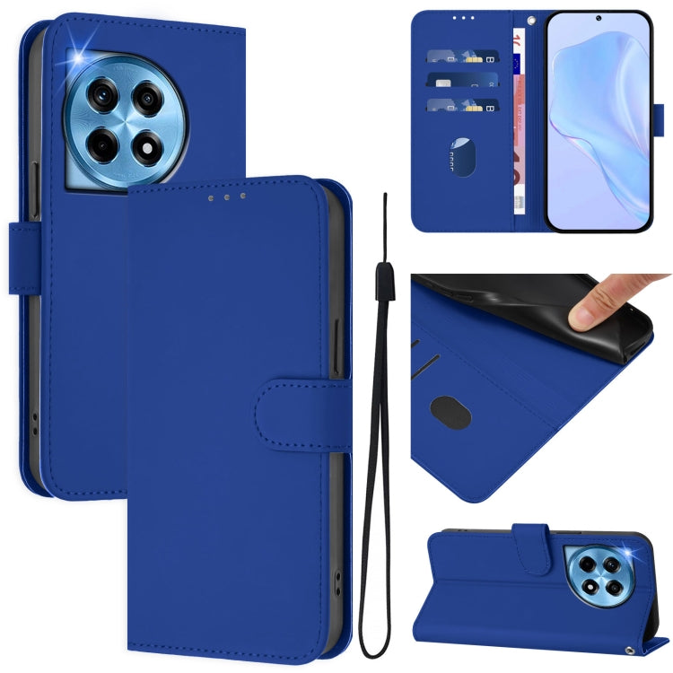 Skin Feel Solid Color Leather Phone Case with Lanyard, For OnePlus 12 5G Global, For OnePlus Ace 2 Pro 5G