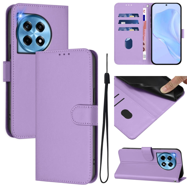 Skin Feel Solid Color Leather Phone Case with Lanyard, For OnePlus 12 5G Global, For OnePlus Ace 2 Pro 5G