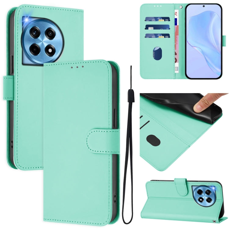 Skin Feel Solid Color Leather Phone Case with Lanyard, For OnePlus 12 5G Global, For OnePlus Ace 2 Pro 5G