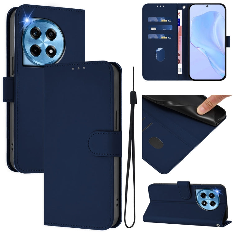 Skin Feel Solid Color Leather Phone Case with Lanyard, For OnePlus 12 5G Global, For OnePlus Ace 2 Pro 5G