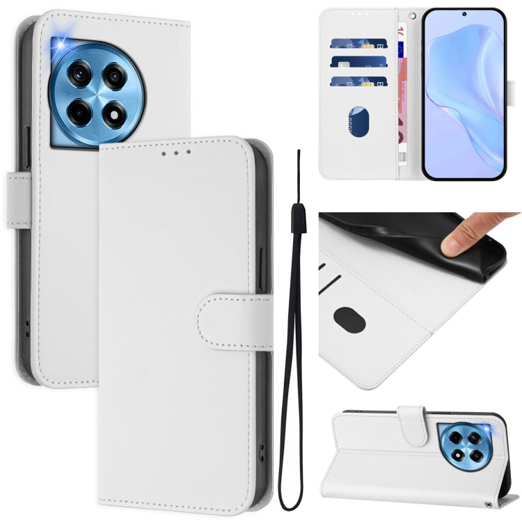Skin Feel Solid Color Leather Phone Case with Lanyard, For OnePlus 12 5G Global, For OnePlus Ace 2 Pro 5G