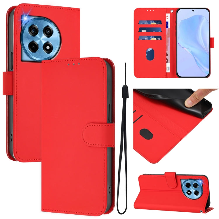 Skin Feel Solid Color Leather Phone Case with Lanyard, For OnePlus Nord N30 SE 5G, For OnePlus 12R 5G Global