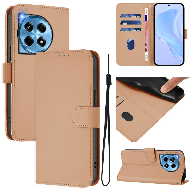 Skin Feel Solid Color Leather Phone Case with Lanyard, For OnePlus Nord N30 SE 5G, For OnePlus 12R 5G Global