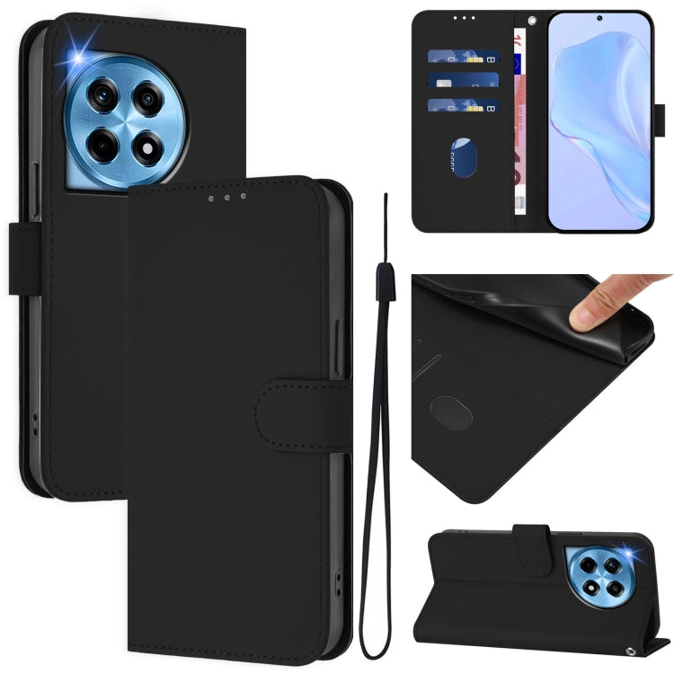 Skin Feel Solid Color Leather Phone Case with Lanyard, For OnePlus Nord N30 SE 5G, For OnePlus 12R 5G Global