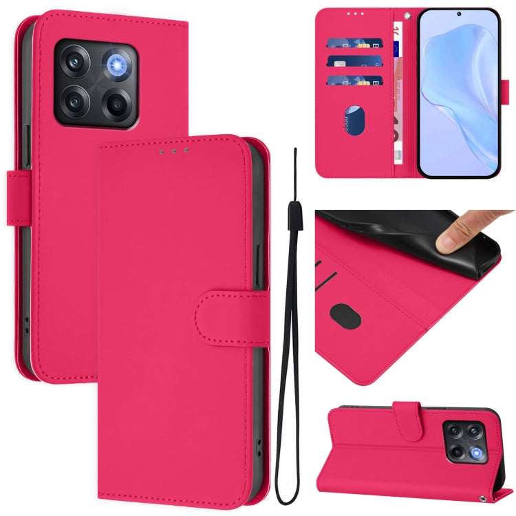 Skin Feel Solid Color Leather Phone Case with Lanyard, For OnePlus 11, For OnePlus Ace Pro 5G