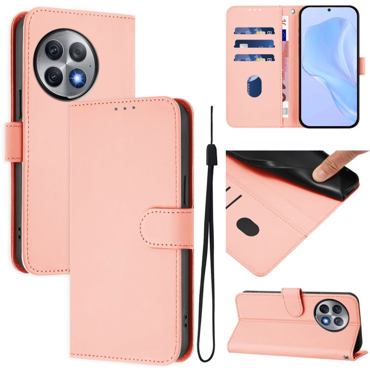 Skin Feel Solid Color Leather Phone Case with Lanyard, For OnePlus 12 5G Global, For OnePlus Ace 2 Pro 5G