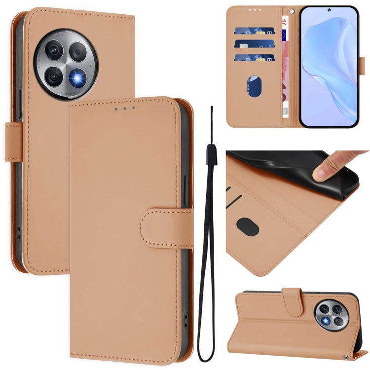 Skin Feel Solid Color Leather Phone Case with Lanyard, For OnePlus 12 5G Global, For OnePlus Ace 2 Pro 5G