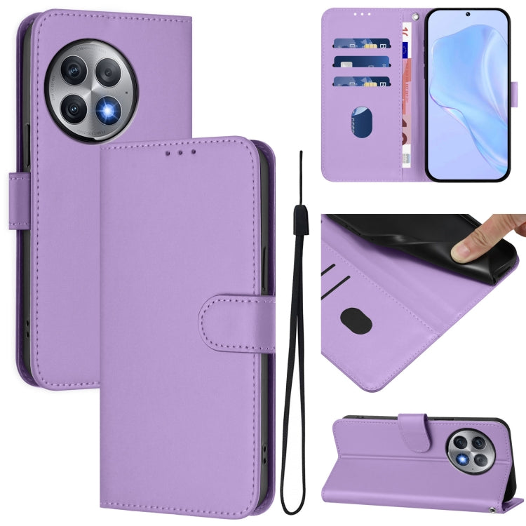 Skin Feel Solid Color Leather Phone Case with Lanyard, For OnePlus 12 5G Global, For OnePlus Ace 2 Pro 5G