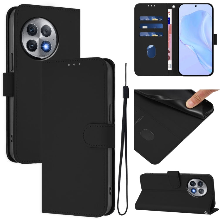 Skin Feel Solid Color Leather Phone Case with Lanyard, For OnePlus 12 5G Global, For OnePlus Ace 2 Pro 5G