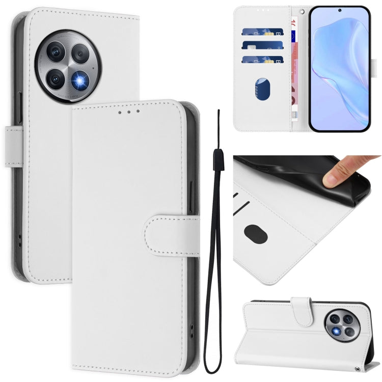 Skin Feel Solid Color Leather Phone Case with Lanyard, For OnePlus 12 5G Global, For OnePlus Ace 2 Pro 5G