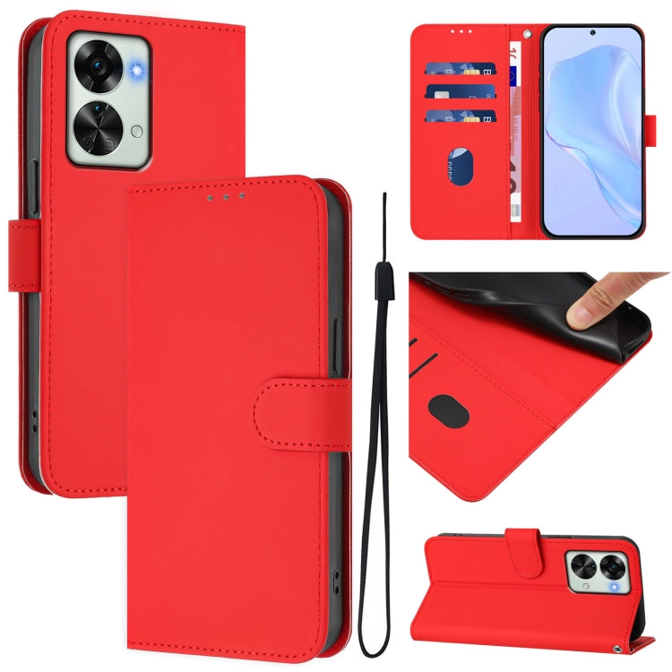 Skin Feel Solid Color Leather Phone Case with Lanyard, For OnePlus Nord 2T, For OnePlus 10R / Ace