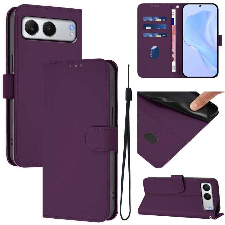 Skin Feel Solid Color Leather Phone Case with Lanyard, For OnePlus Ace 5 Pro / Ace 5 / 13R, For OnePlus Nord 4 5G