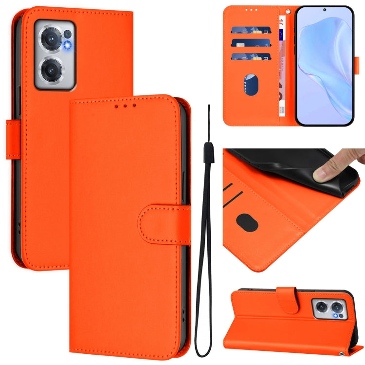 Skin Feel Solid Color Leather Phone Case with Lanyard, For OnePlus Nord CE 2 5G, For OnePlus 10 Pro 5G