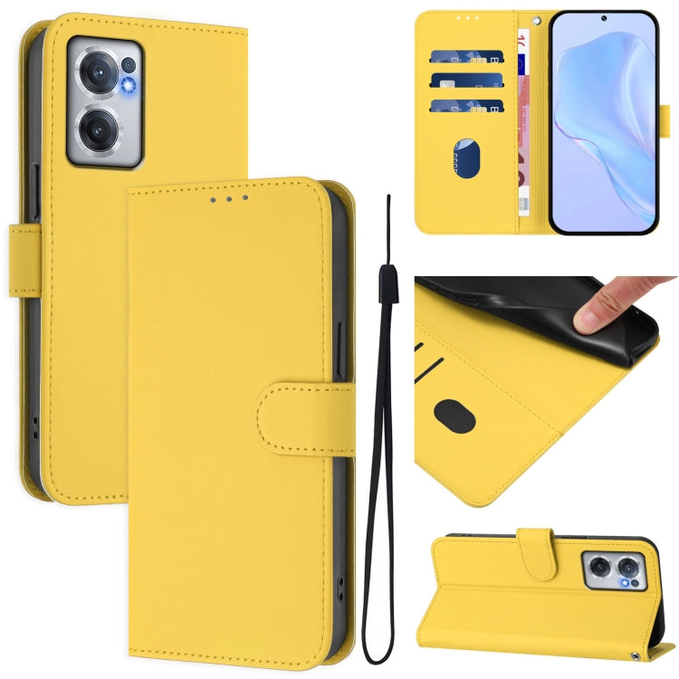 Skin Feel Solid Color Leather Phone Case with Lanyard, For OnePlus Nord CE 2 5G, For OnePlus 10 Pro 5G