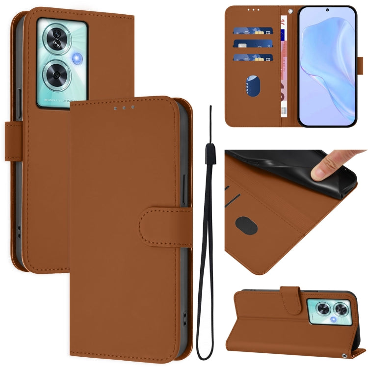 Skin Feel Solid Color Leather Phone Case with Lanyard, For OnePlus Nord N30 SE 5G, For OnePlus 12R 5G Global