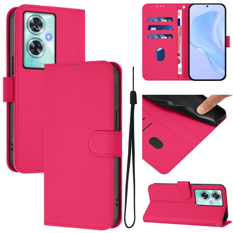 Skin Feel Solid Color Leather Phone Case with Lanyard, For OnePlus Nord N30 SE 5G, For OnePlus 12R 5G Global