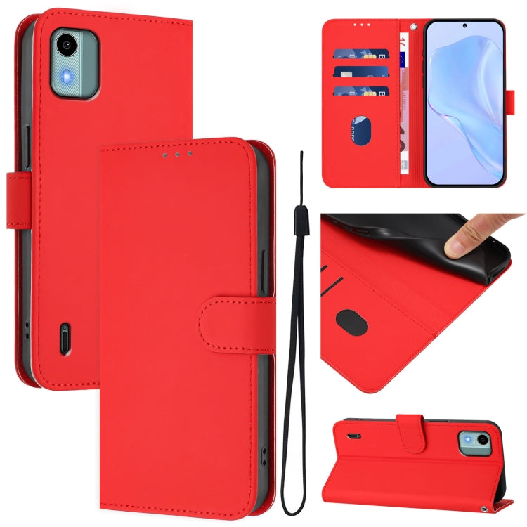 Skin Feel Solid Color Leather Phone Case with Lanyard, For Nokia C22, For Nokia C12