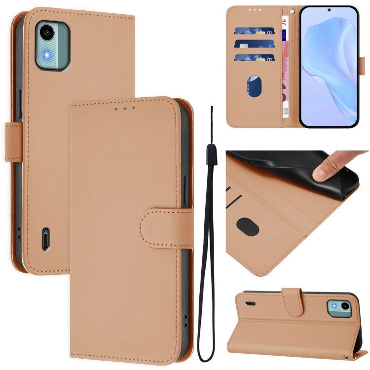 Skin Feel Solid Color Leather Phone Case with Lanyard, For Nokia C22, For Nokia C12