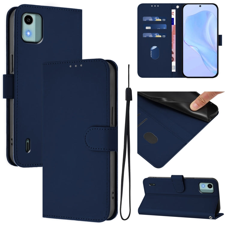Skin Feel Solid Color Leather Phone Case with Lanyard, For Nokia C22, For Nokia C12