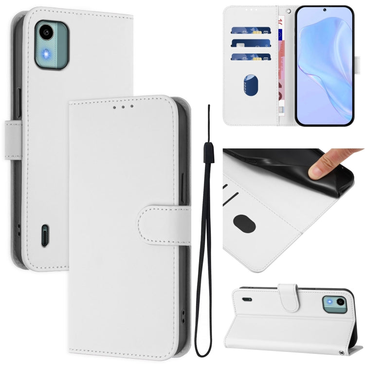 Skin Feel Solid Color Leather Phone Case with Lanyard, For Nokia C22, For Nokia C12