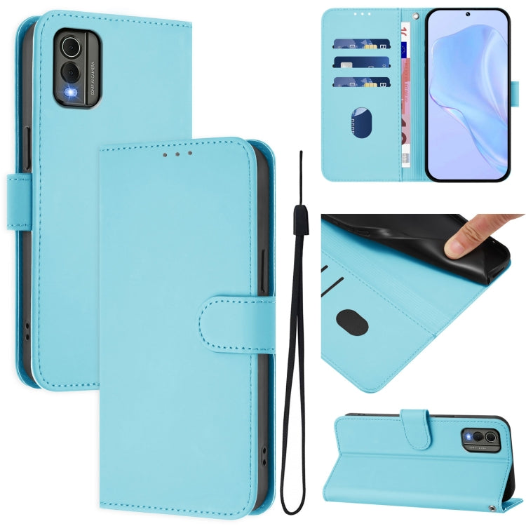 Skin Feel Solid Color Leather Phone Case with Lanyard, For Nokia G22, For Nokia C32