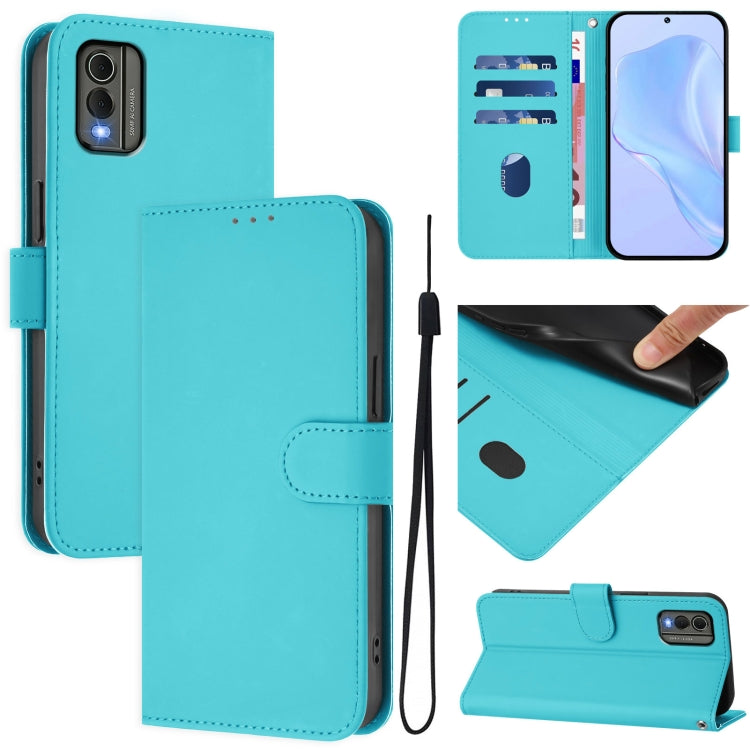 Skin Feel Solid Color Leather Phone Case with Lanyard, For Nokia G22, For Nokia C32